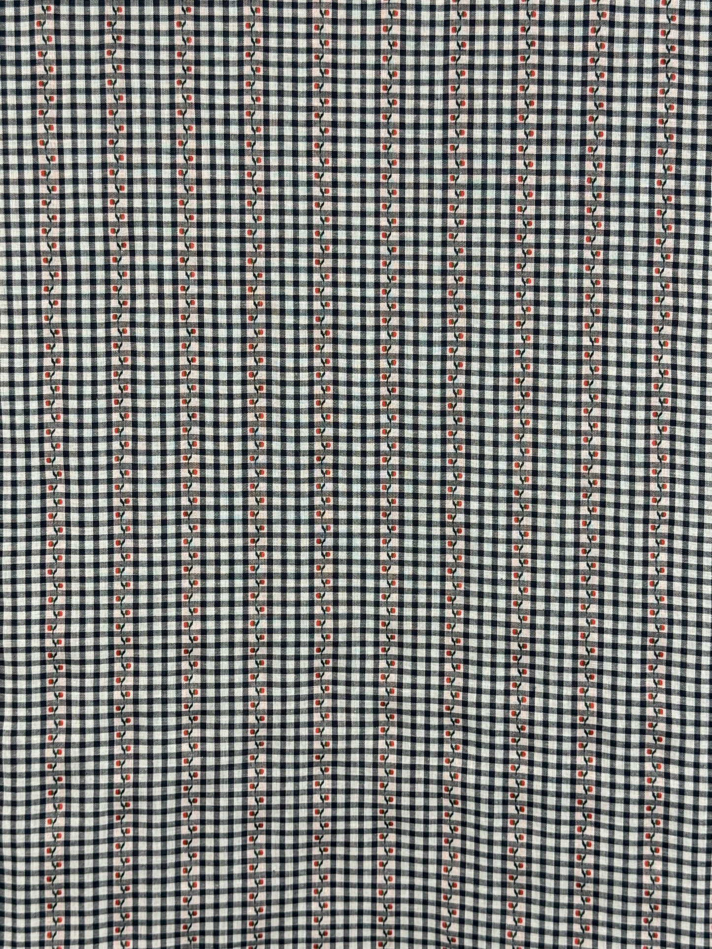 Navy Check Cotton Jacquard Flowers