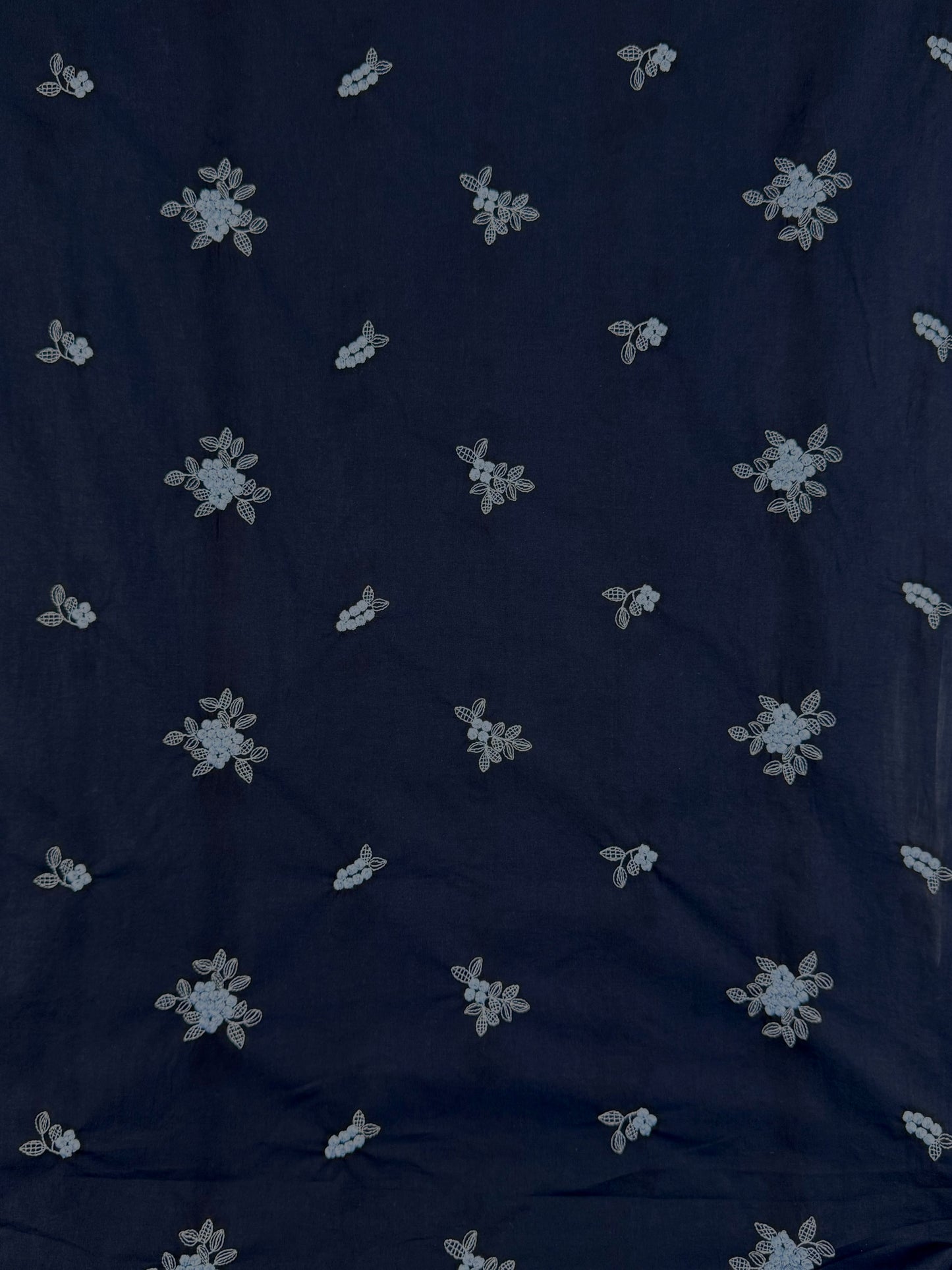 Navy Cotton Voile with Embroidery Flowers