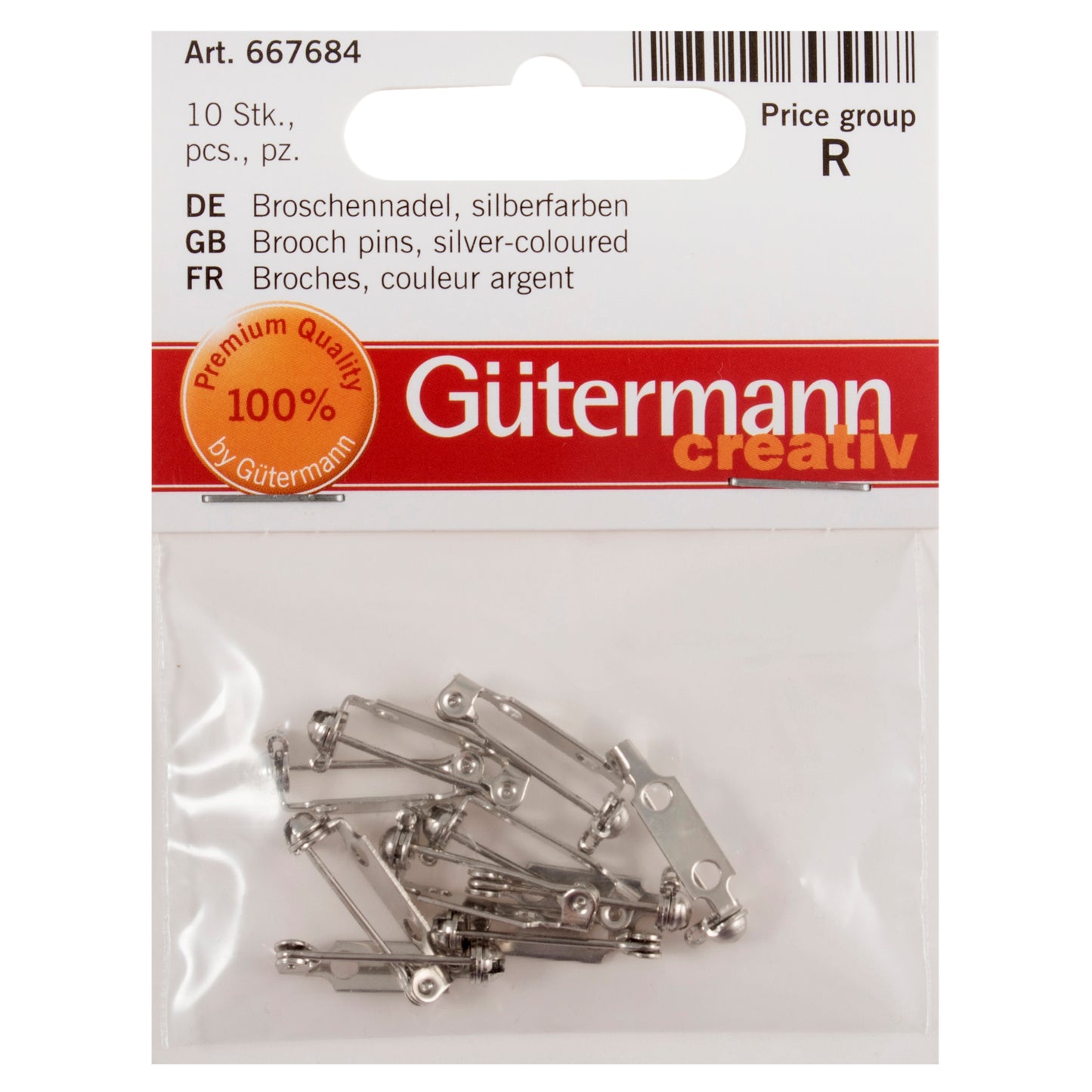 Badge and brooch pins 19mm - silver-coloured - 10 Pack