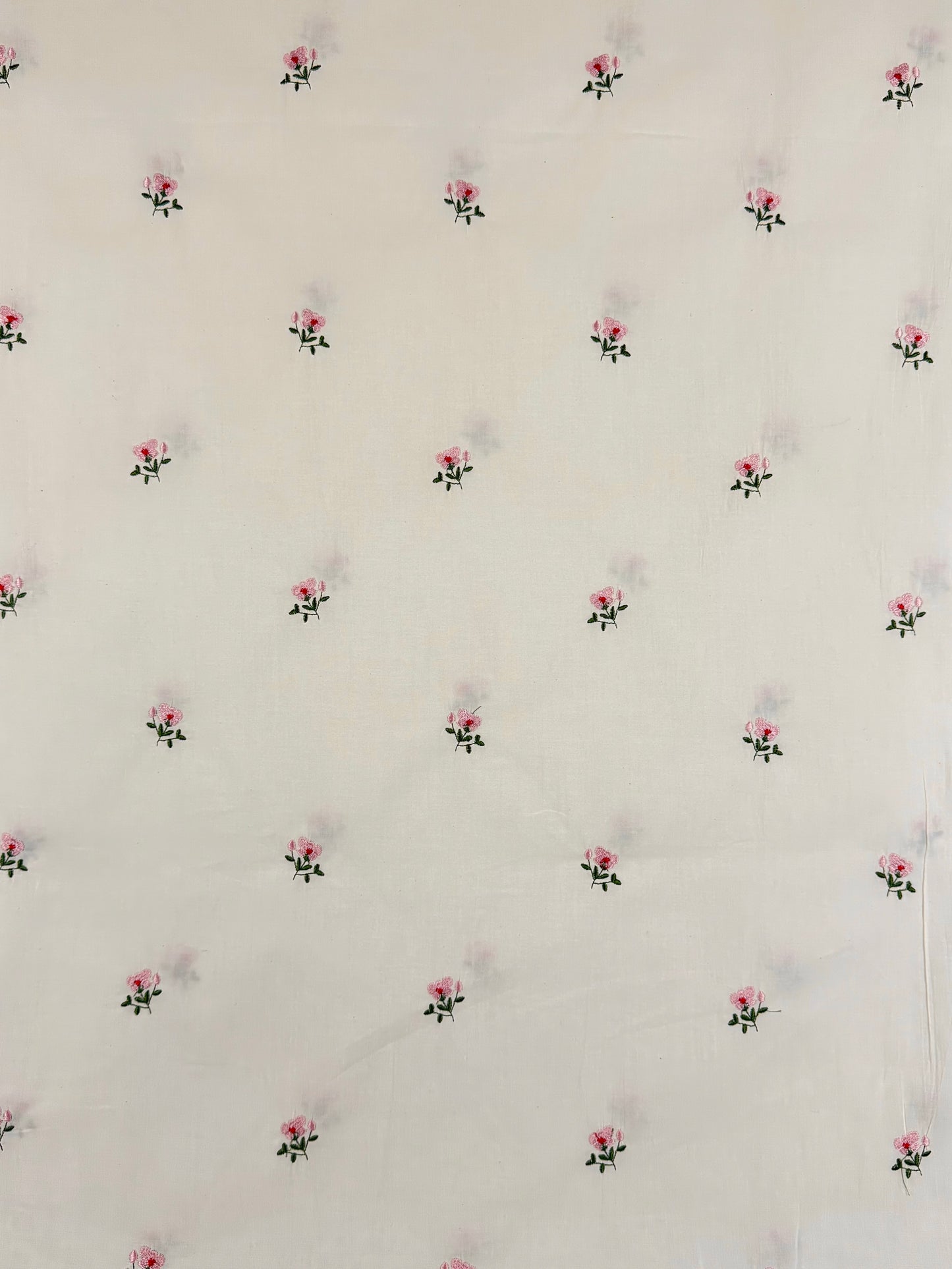 Off White Cotton Voile Crinkle with Embroidery Flowers