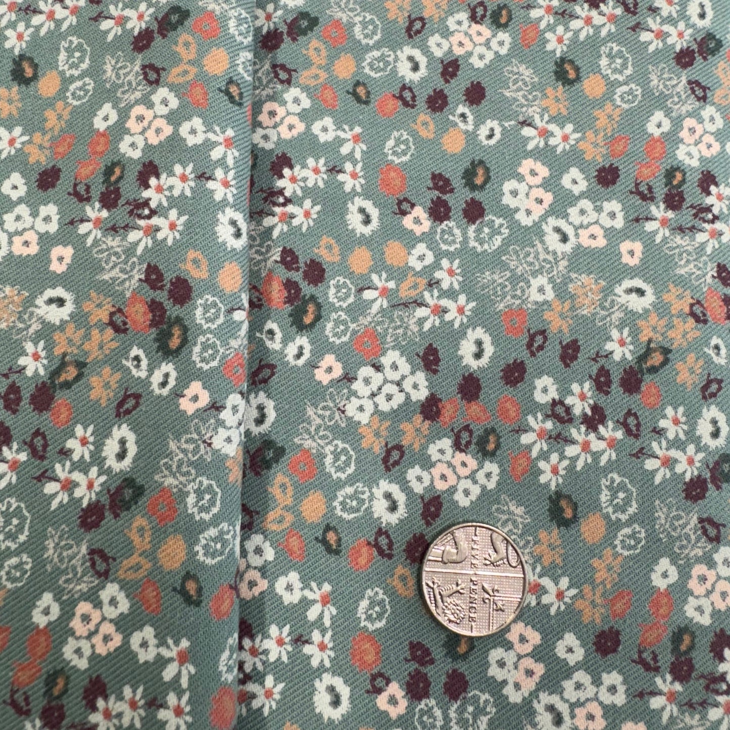 Duck Egg Blue Ditsy Daisy Cotton Twill VO2