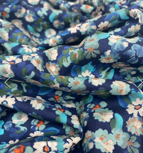 Floral Teal Watercolour - Pima cotton Lawn SS37