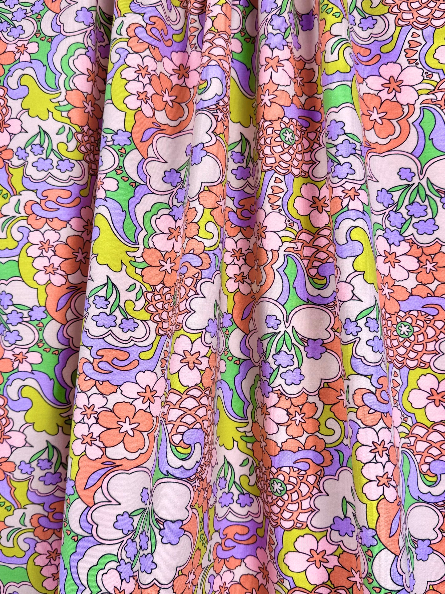 Pink Abstract Flowers French Terry