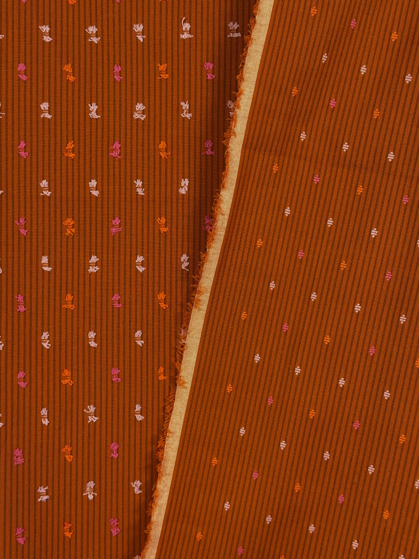 Garden Variety Rust Pin Stripe Cotton Yarn-dyed Dobby spot fabric