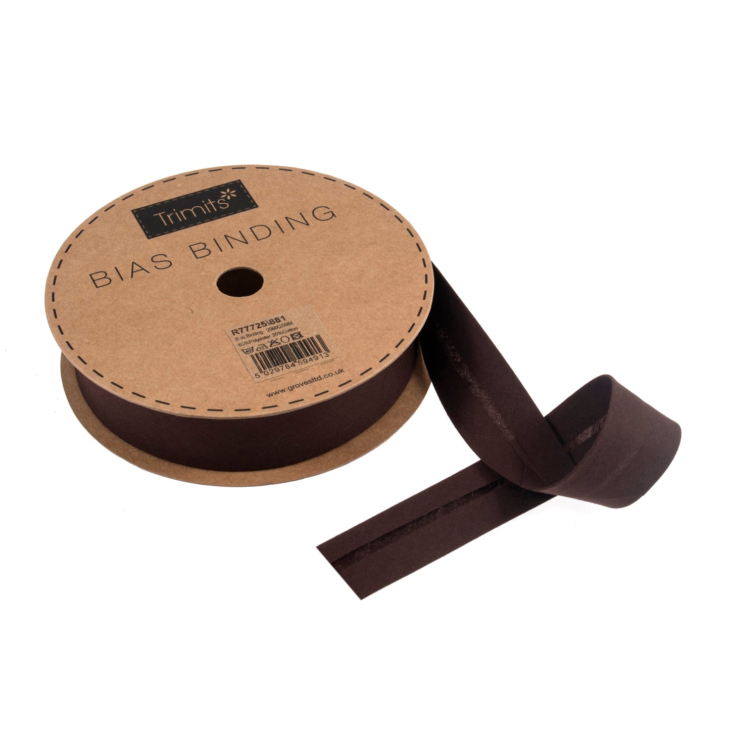 Dark Chocolate Brown Polycotton Bias Binding