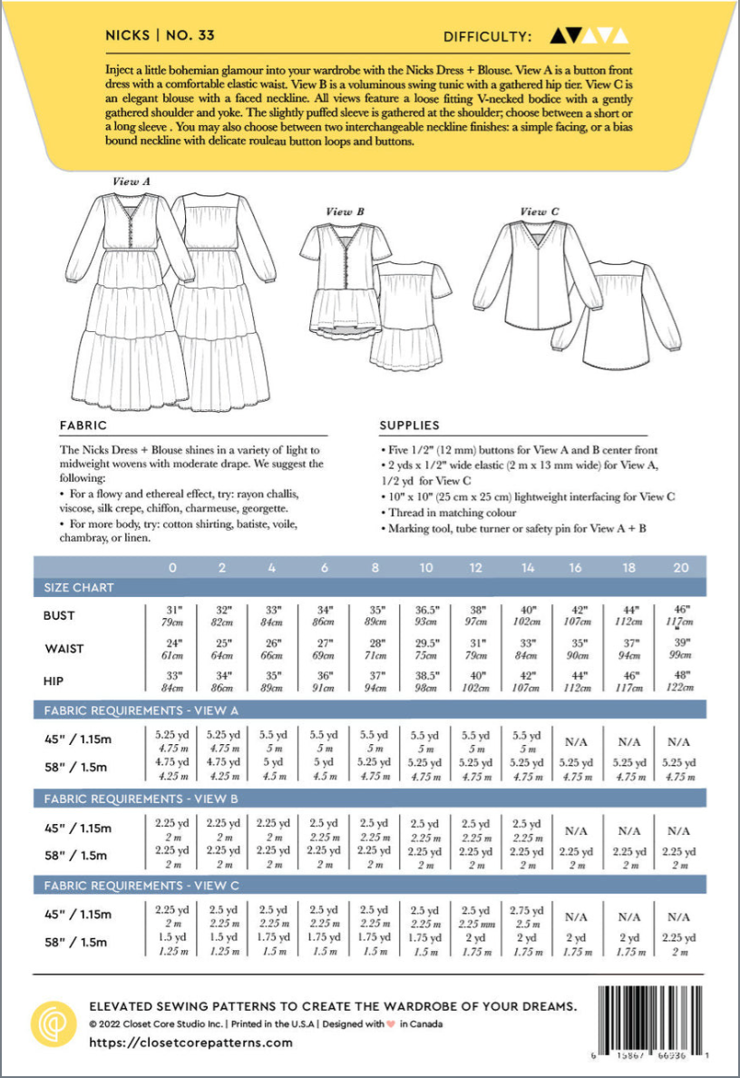 The Nicks Dress and Blouse Pattern by Closet Core