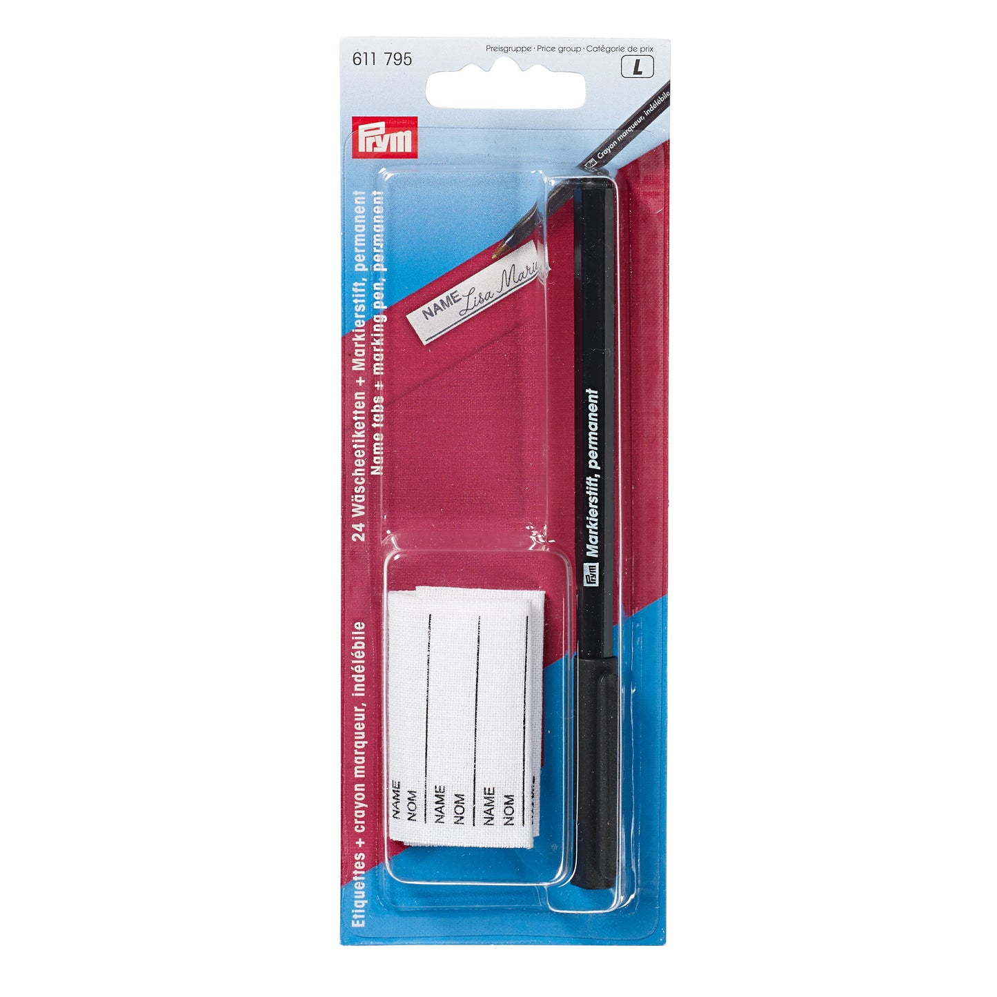 Prym 24 name tabs with marking pen - black