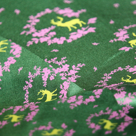Green and Purple Stag Print Cotton Sateen