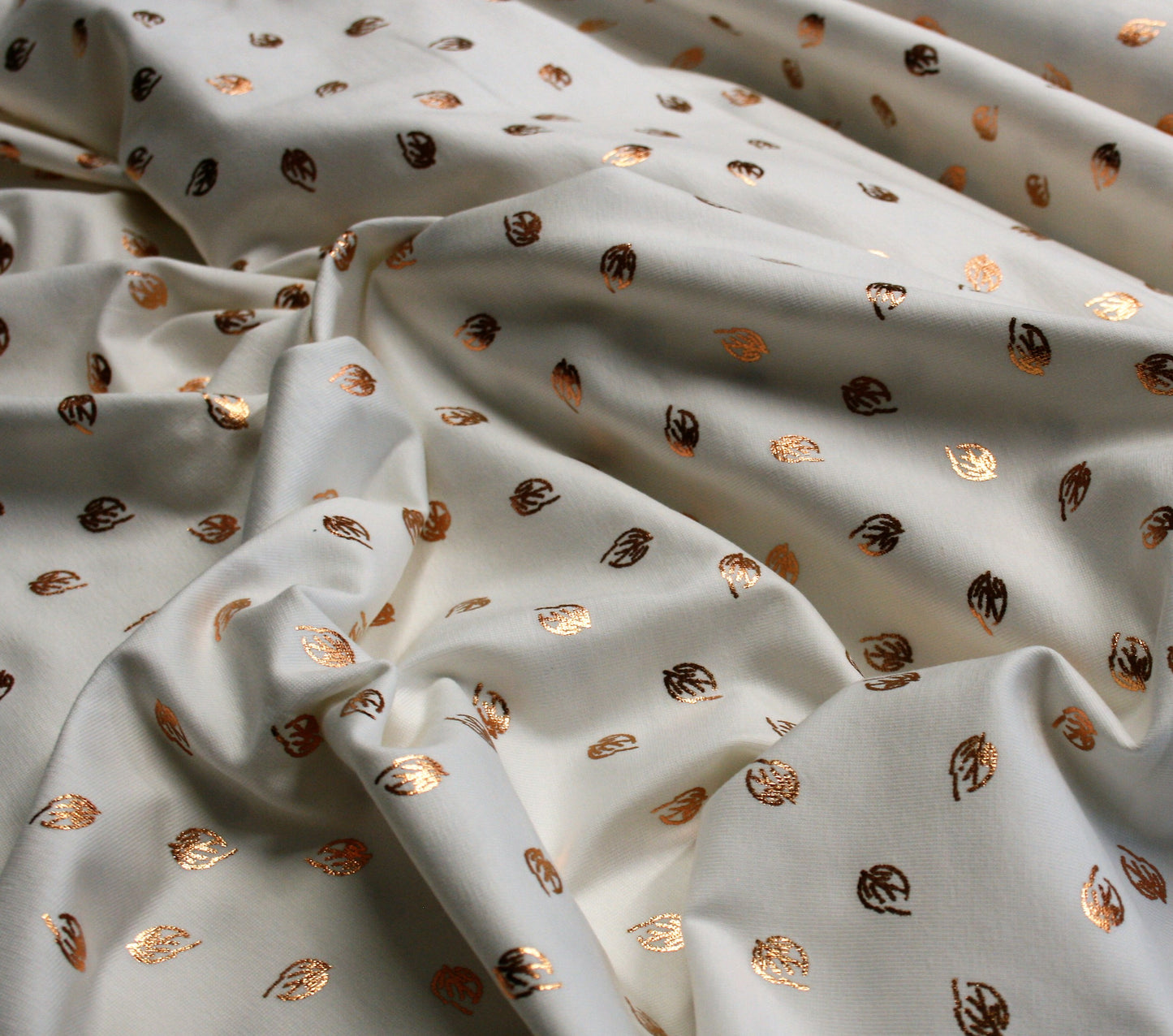 Rose Gold Foil Leaves on White - Cotton Jersey G12