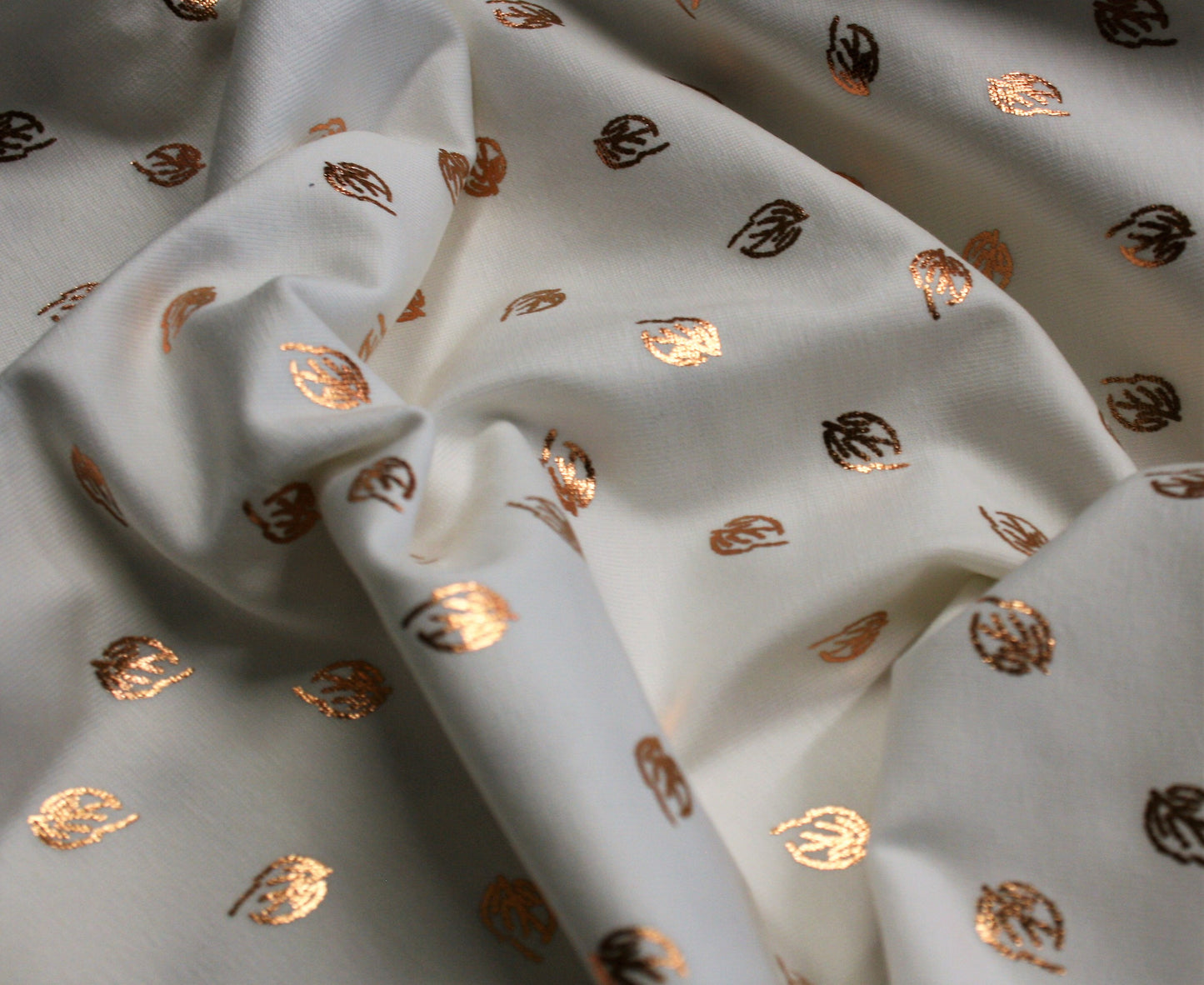 Rose Gold Foil Leaves on White - Cotton Jersey G12