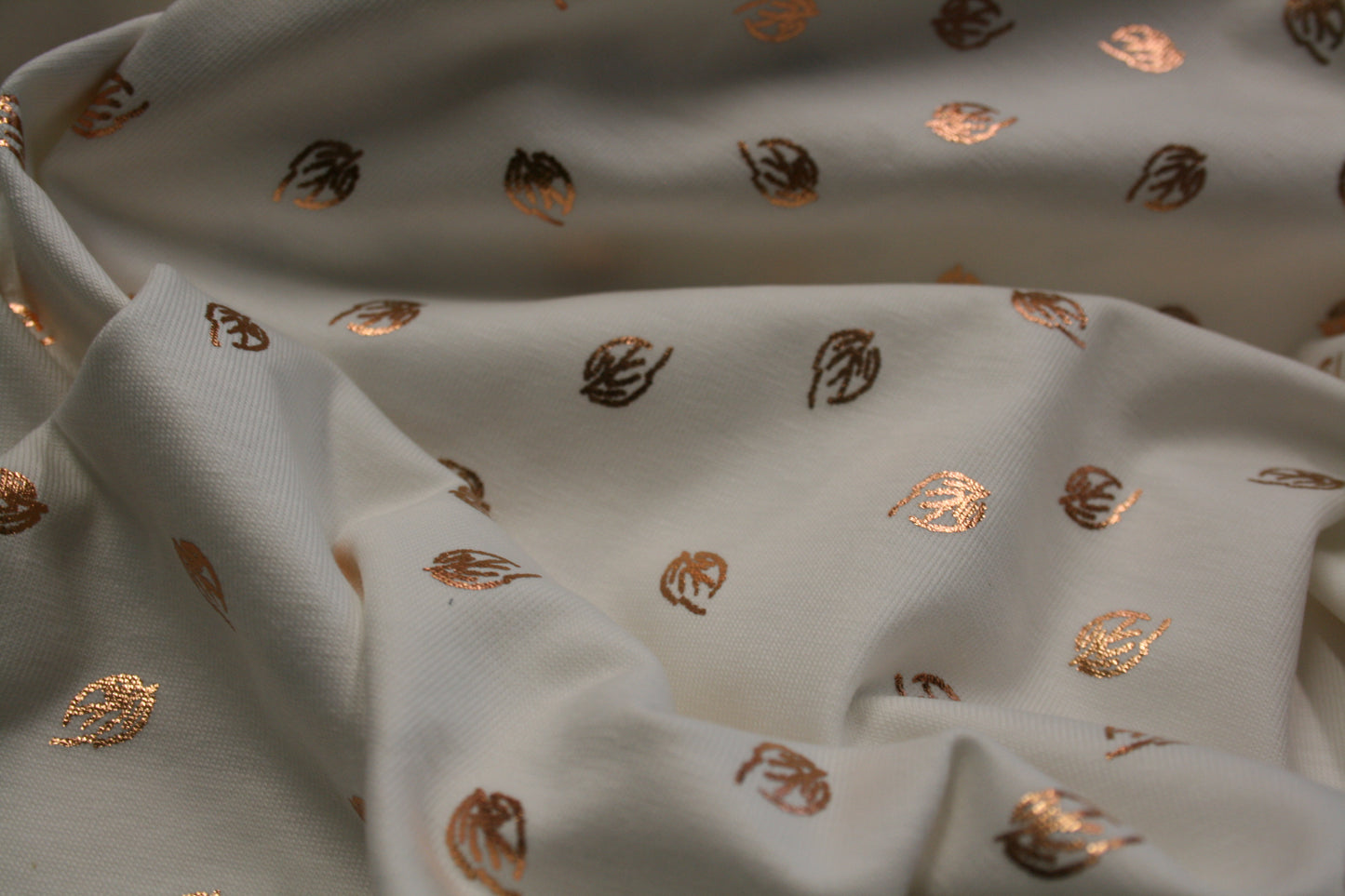 Rose Gold Foil Leaves on White - Cotton Jersey G12