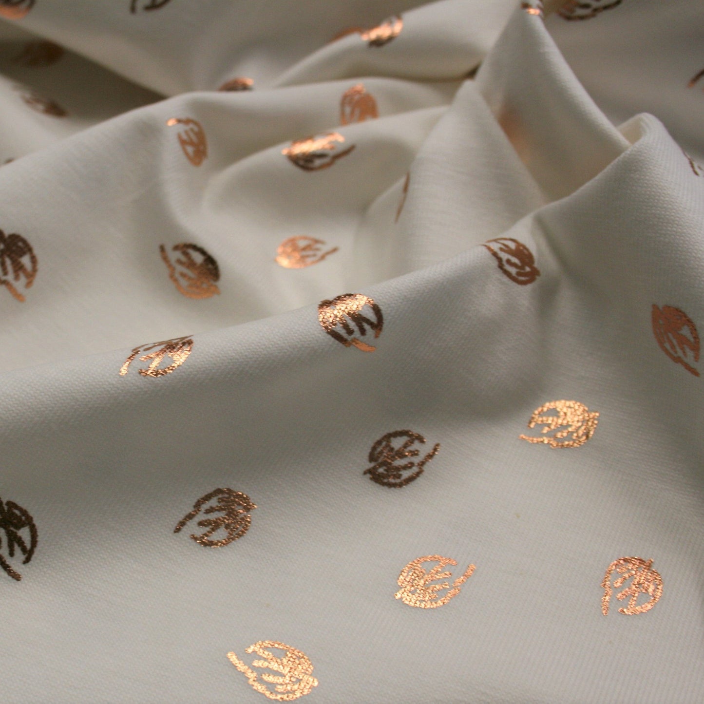 Rose Gold Foil Leaves on White - Cotton Jersey G12
