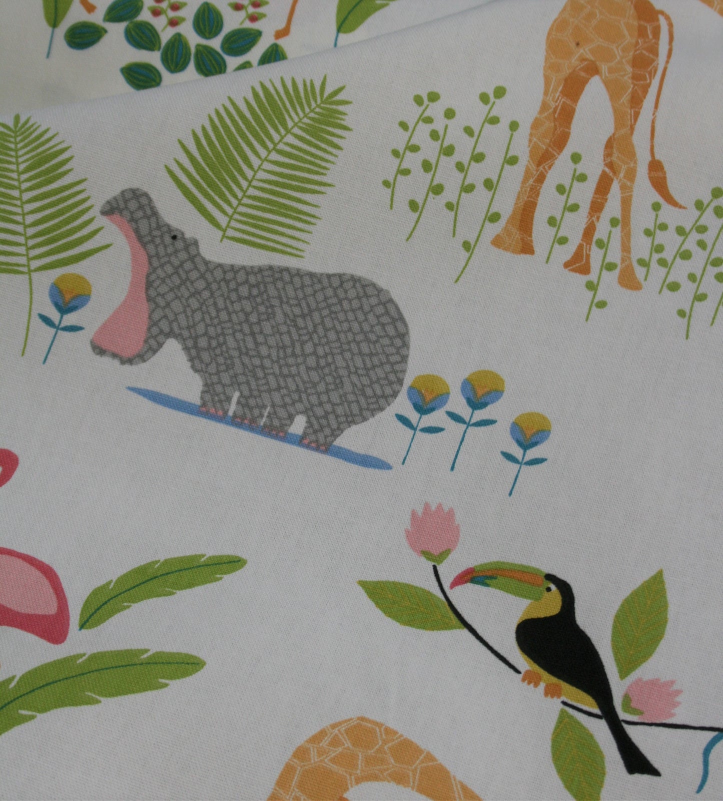 Tropicana Jungle Animals (white/multi) - Soft Furnishing Cotton