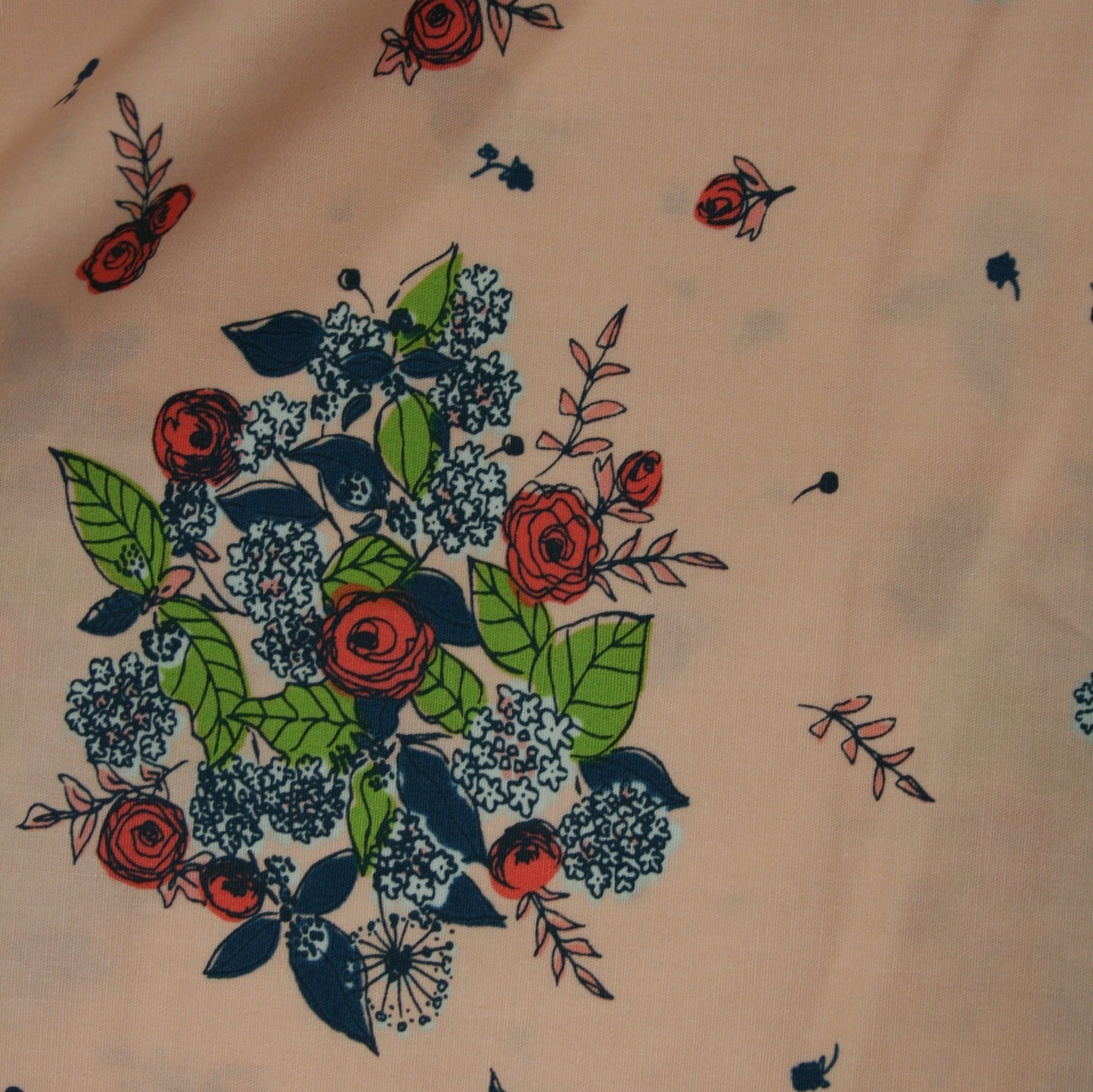Pale Pink Rose Floral Print Premium Cotton
