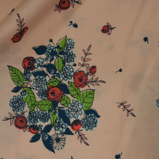 Pale Pink Rose Floral Print Premium Cotton