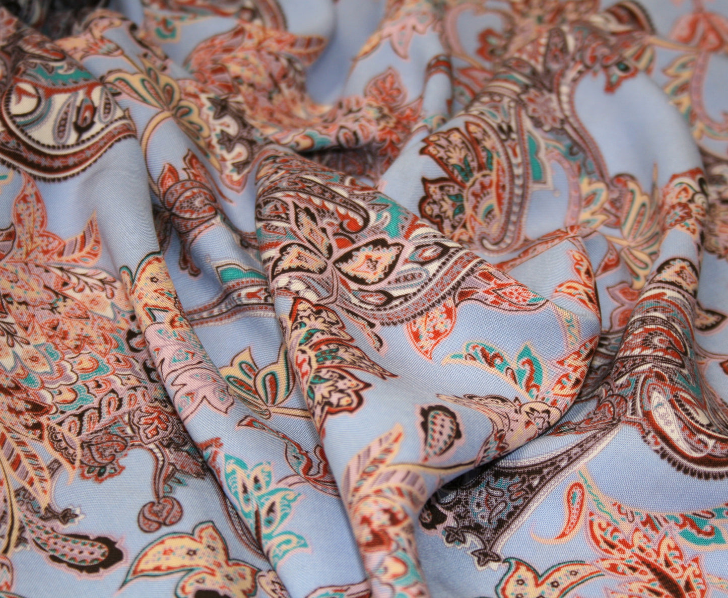 Sky Blue Paisley Floral - Viscose