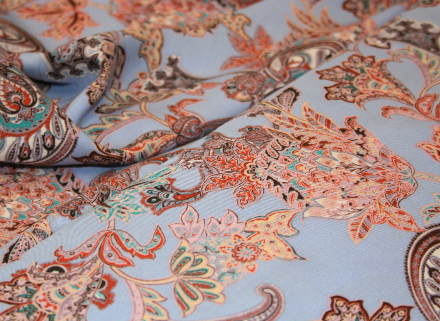 Sky Blue Paisley Floral - Viscose