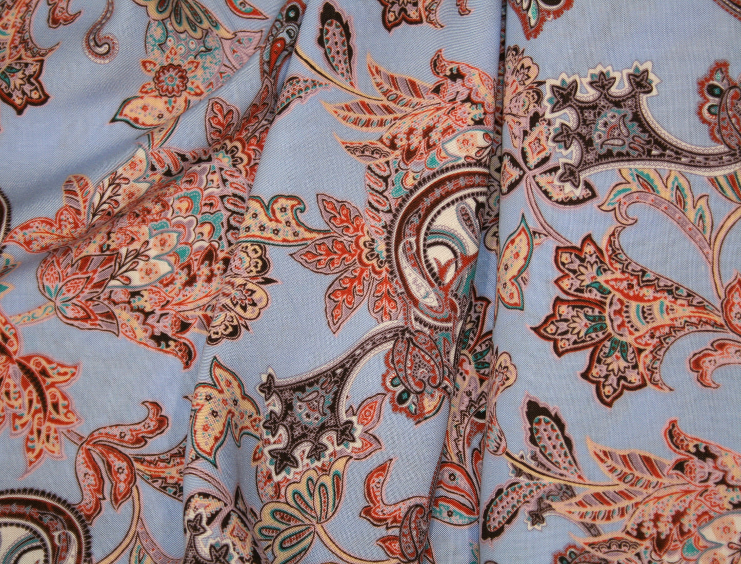 Sky Blue Paisley Floral - Viscose
