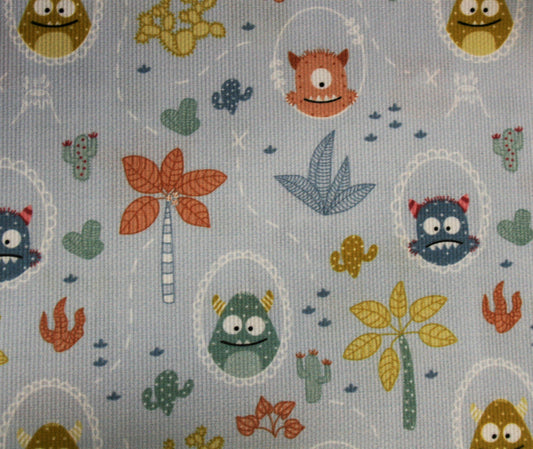 Blue Monster Print Organic Cotton Pique