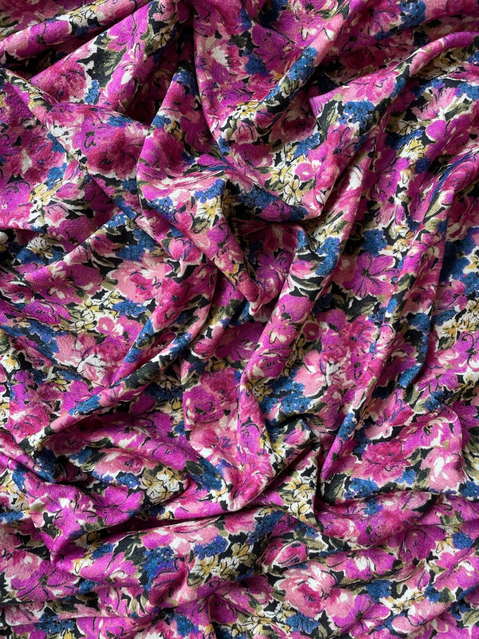 Magenta Blooms Floral Print - Viscose Crepe Jersey M2