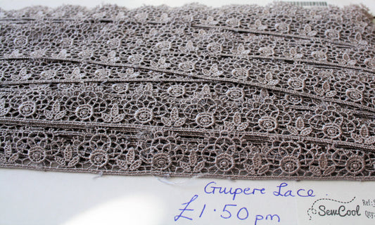 Grey Guipere Lace Trim