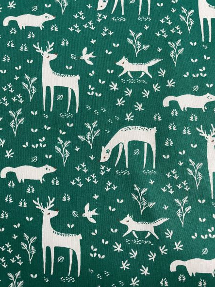 Emerald Green and White Deer - Cotton Poplin SS2