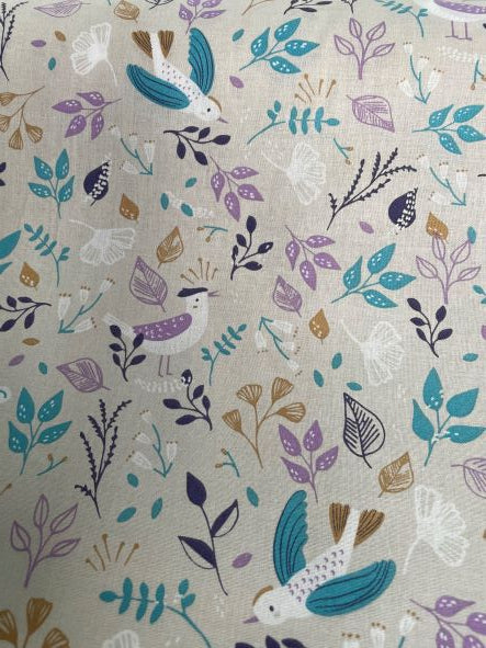 Cream and Pastel Bird Print Cotton Poplin