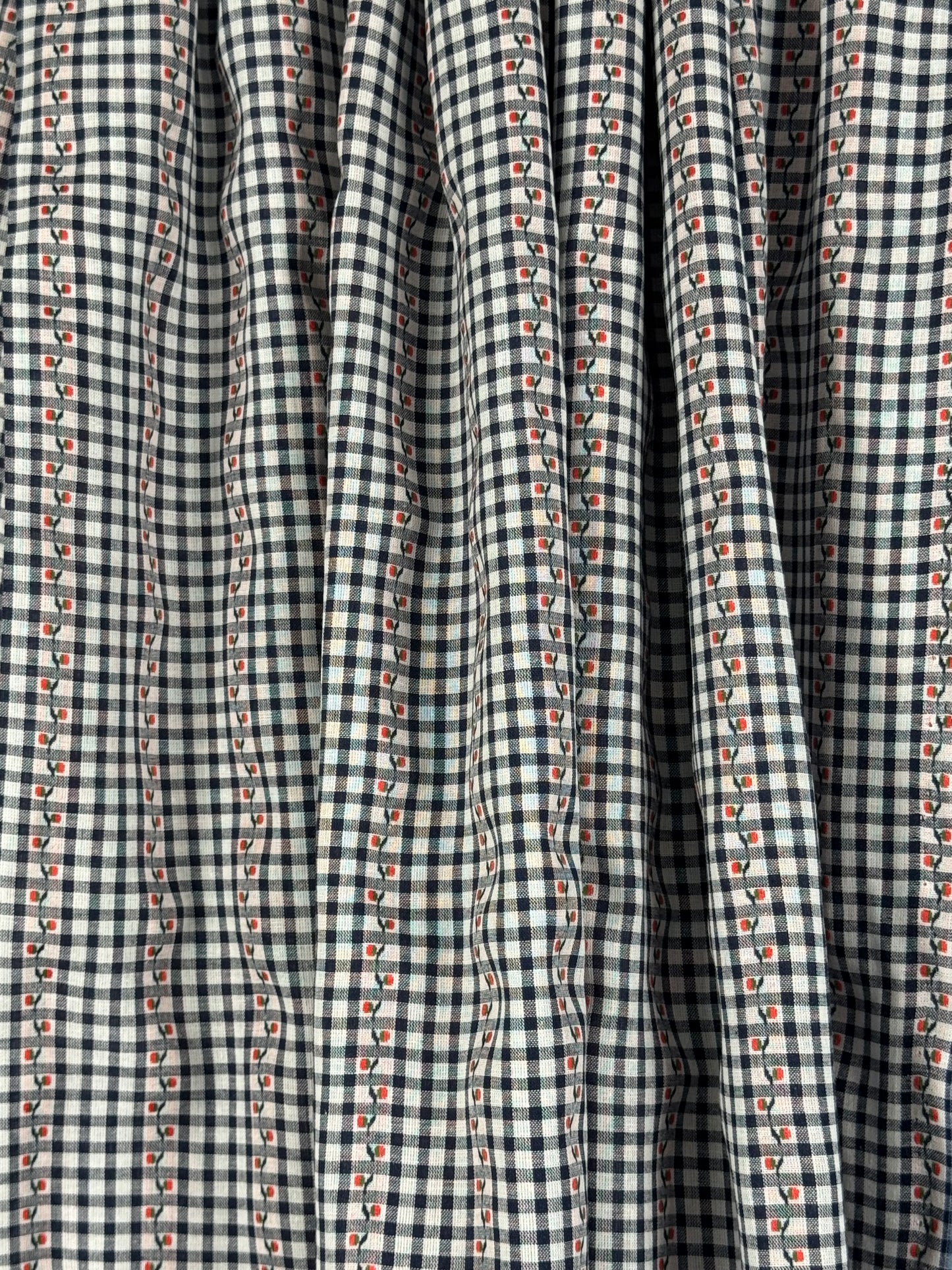 Navy Check Cotton Jacquard Flowers