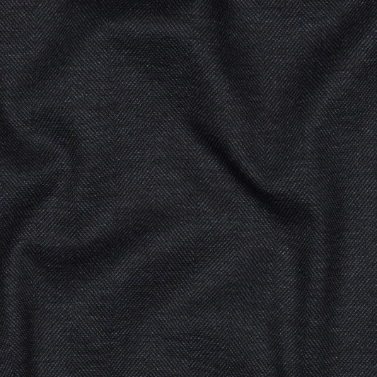 Navy Linen Cotton Herringbone