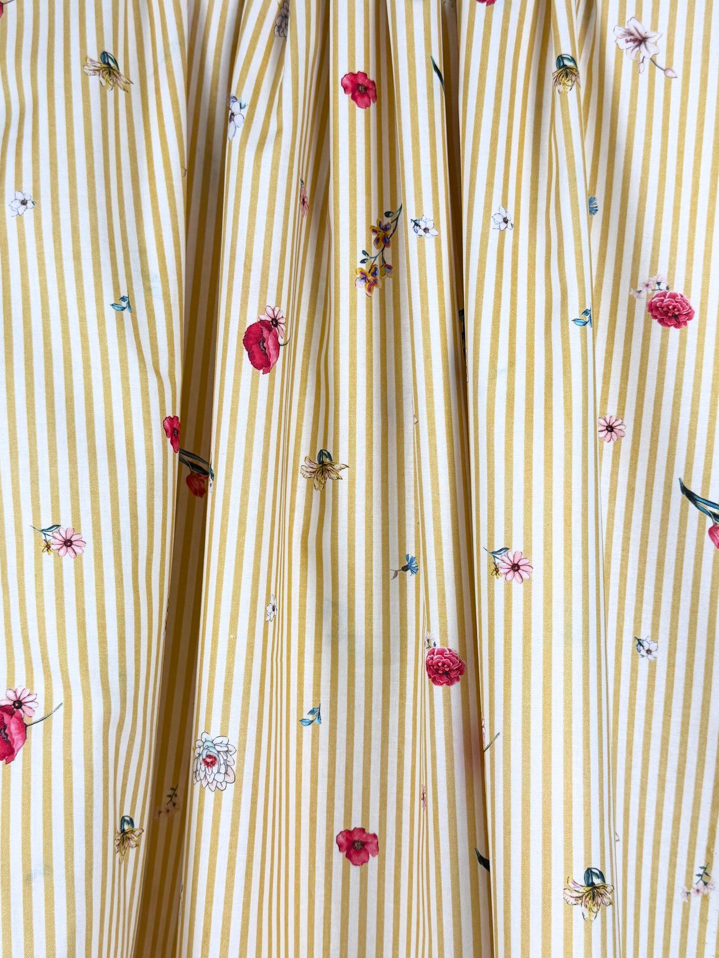 Yellow with Flowers Striped Poplin
