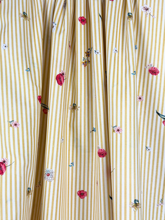 Yellow with Flowers Striped Poplin