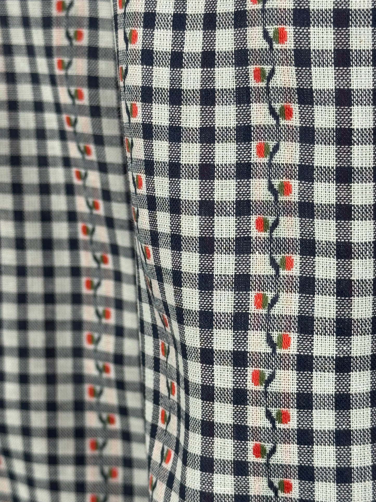 Navy Check Cotton Jacquard Flowers