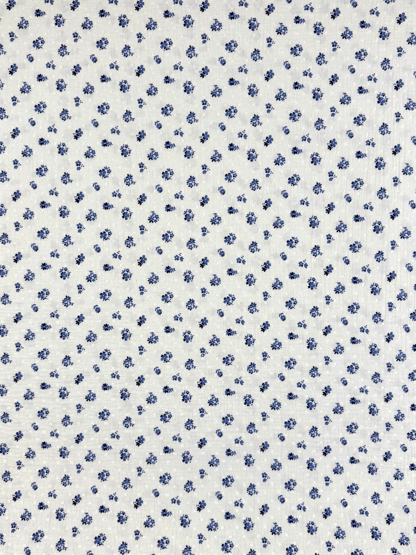 White Double Gauze Dobby with Blue Flower Print
