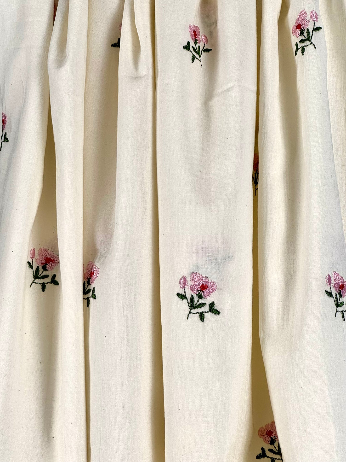 Off White Cotton Voile Crinkle with Embroidery Flowers