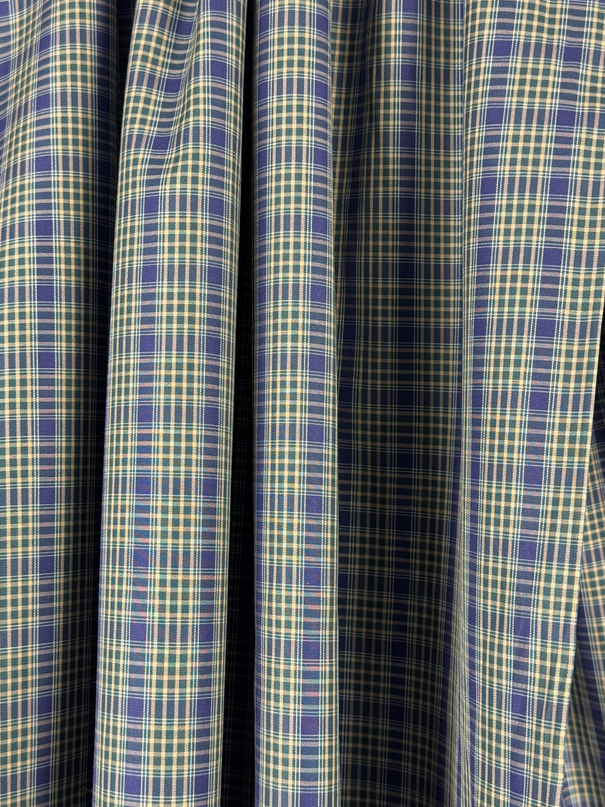 Navy and Green Check Cotton Shirting