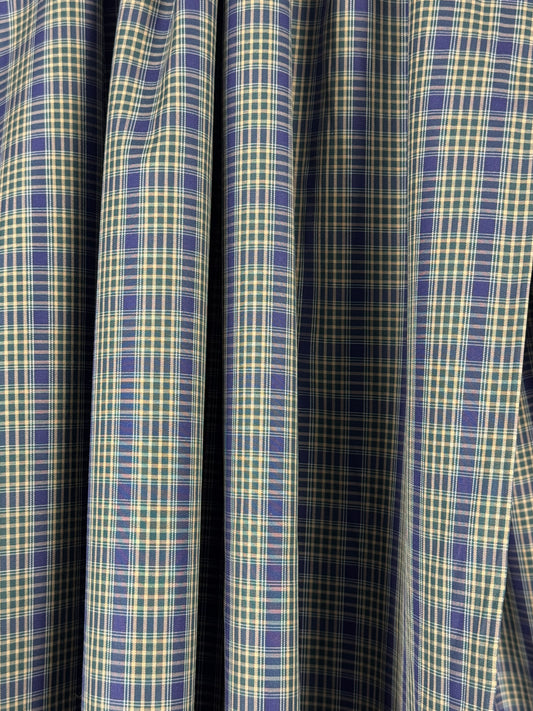 Navy and Green Check Cotton Shirting