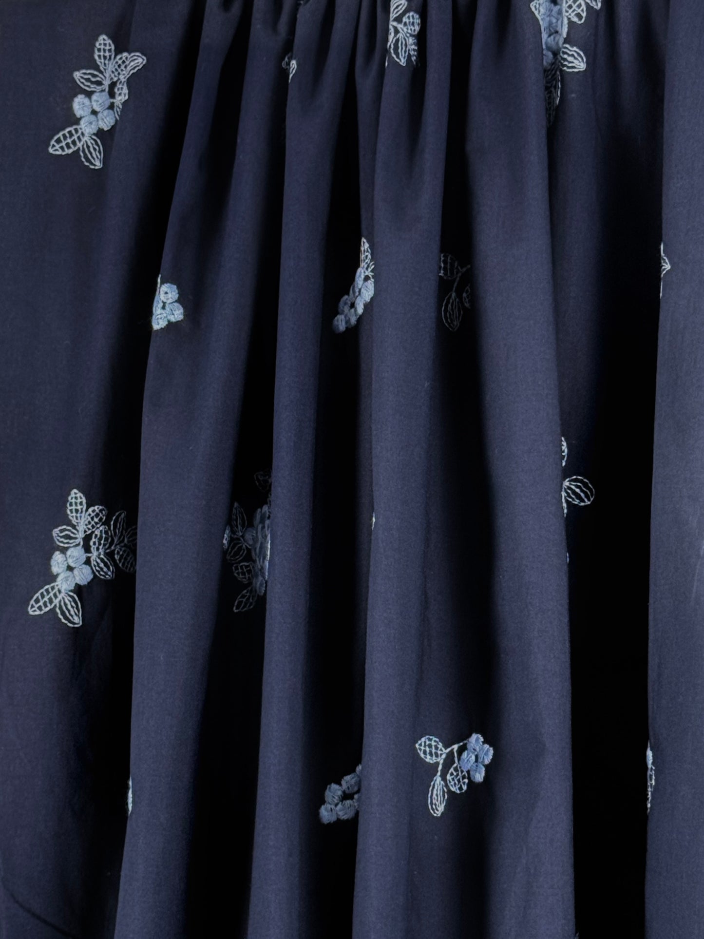 Navy Cotton Voile with Embroidery Flowers