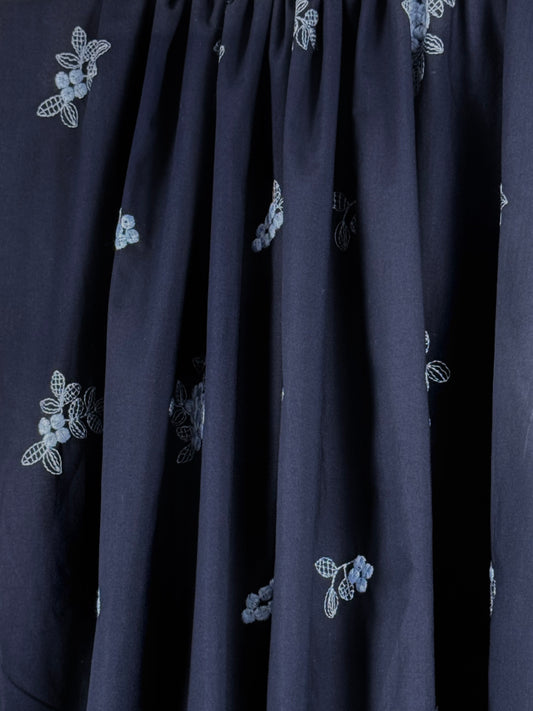 Navy Cotton Voile with Embroidery Flowers