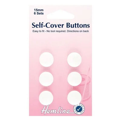 Hemline Self-Cover buttons - 15mm - white, 6 pack