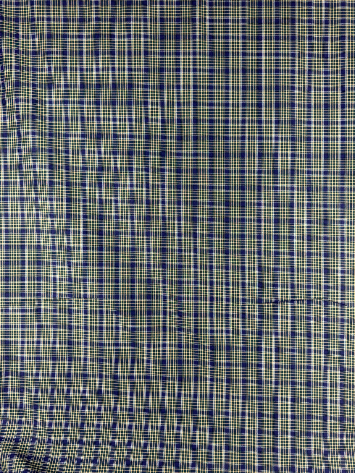 Navy and Green Check Cotton Shirting