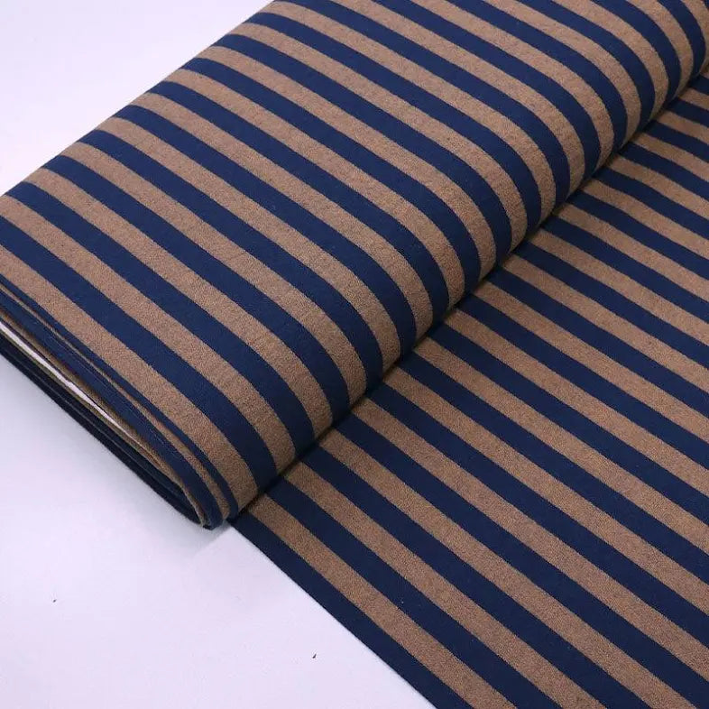 Navy and Brown Cotton Yarn Dyed Stripes