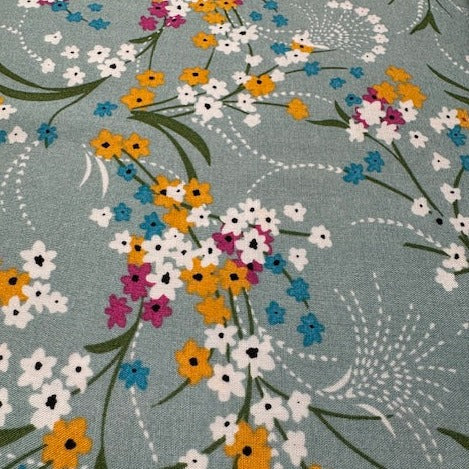 Sea Green Small Floral - Viscose Challis