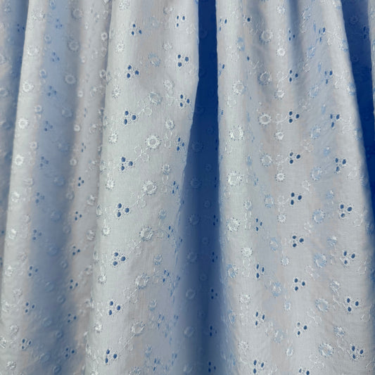 Pale Blue Broderie Anglaise Polycotton V48