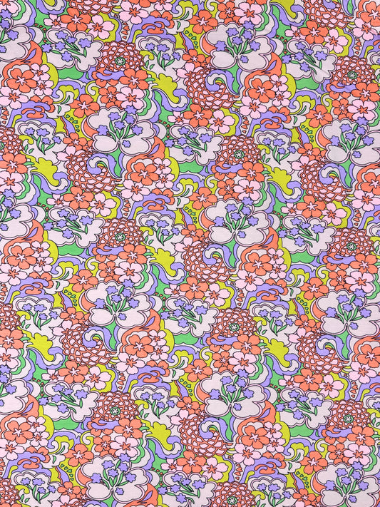 Pink Abstract Flowers French Terry