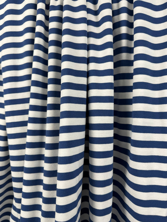 Blue and White Stripe Cotton Jersey