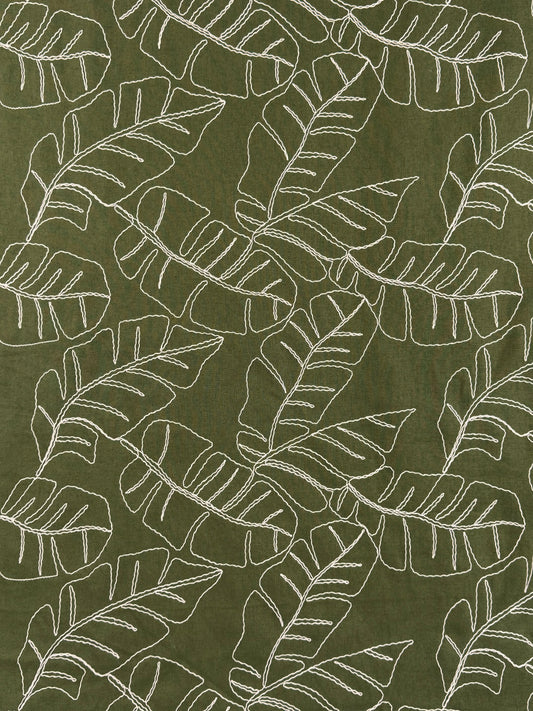 Embroidered Leaves Linen Viscose Forest Green