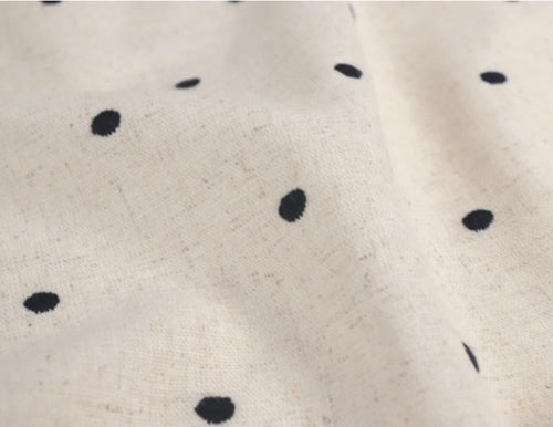Embroidered Dot Linen blend - Black and Oatmeal