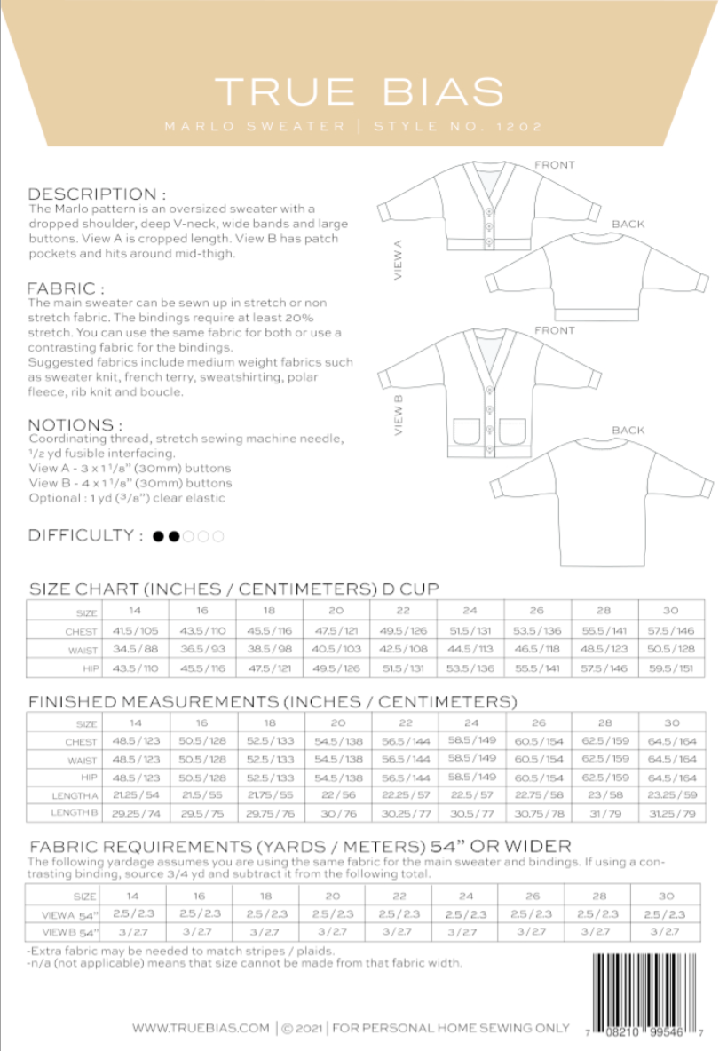 Marlo Sweater Pattern by True Bias