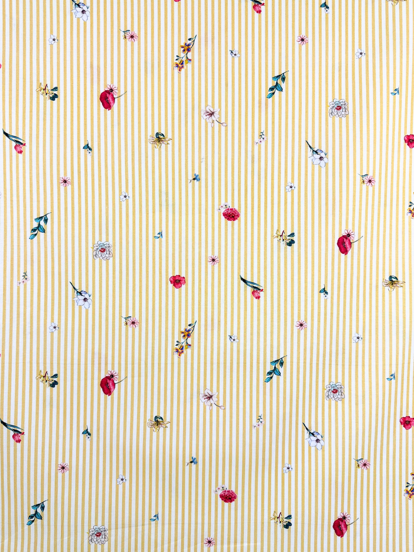 Yellow with Flowers Striped Poplin