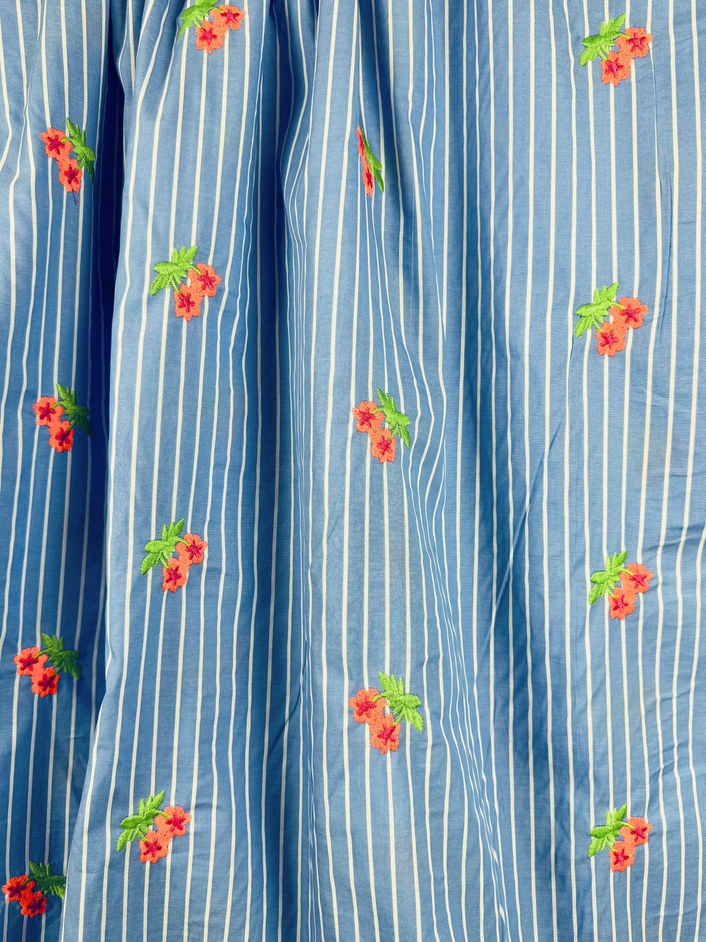 Light Blue Stripe with Embroidered Flowers Cotton